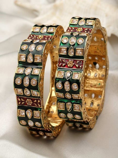 Karatcart Gold-Plated Green Meena Bangles Women - Set of 2-picture-24