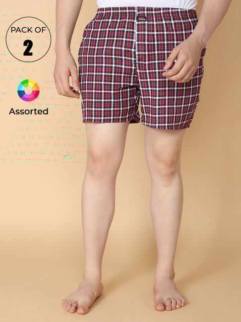 LUX Venus Assorted Check Boxers - Pack of 2