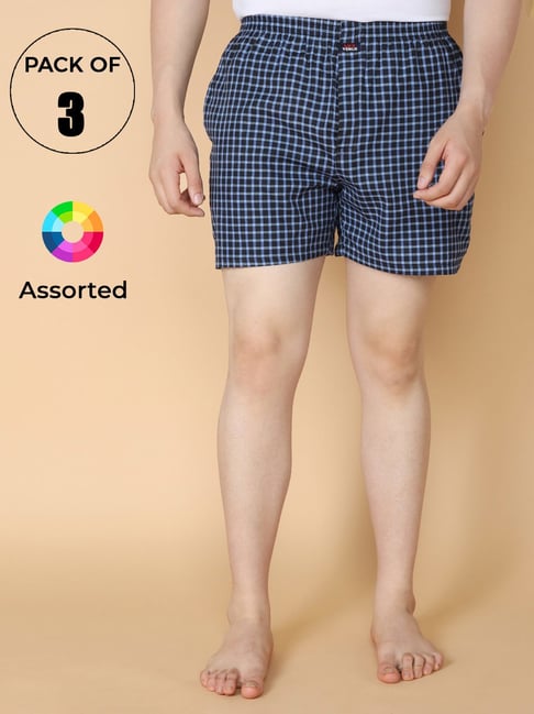 LUX Venus Assorted Check Boxers - Pack of 3