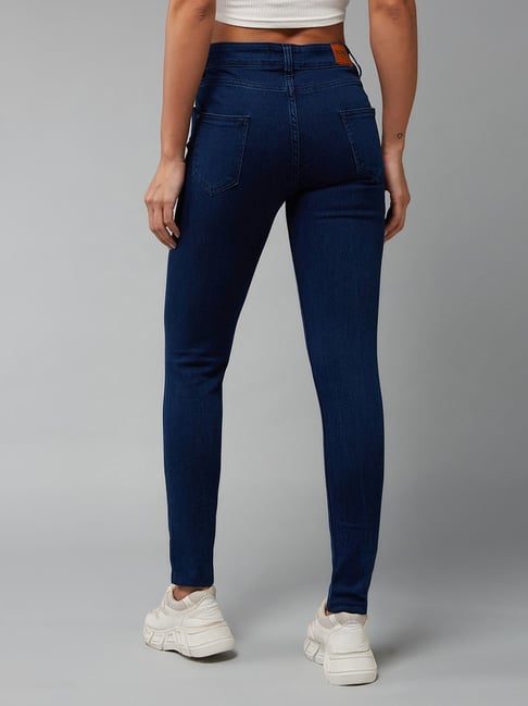 DOLCE CRUDO Dark Blue Denim Skinny Fit Mid Rise Jeans