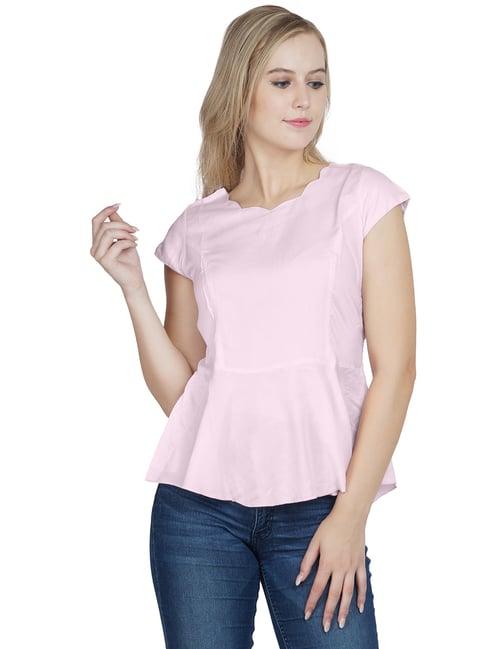 Pale pink peplum sales top