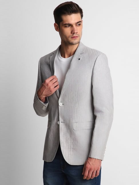 Buy Louis Philippe Grey Linen Slim Fit Striped Blazer for Mens Online @  Tata CLiQ