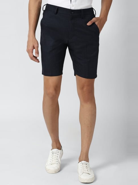 Peter England Navy  Slim Fit Self Pattern Shorts-picture-42