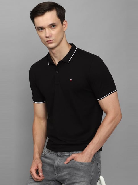 Louis Philippe Jeans Black Cotton Slim Fit Polo T-Shirt