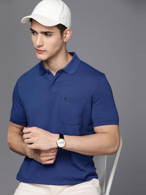 Buy Louis Philippe Men Blue Solid Polo Collar T Shirt - Tshirts