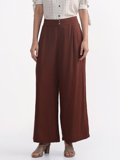 KAREN MILLEN Karen Millen x Lydia Millen - Petite Crinkle Trousers in  Chocolate | Endource