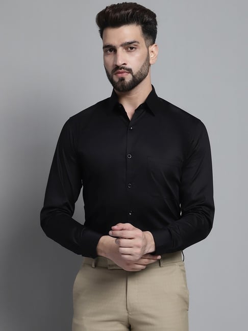 Jainish Black Satin Regular Fit Shirt-picture-24