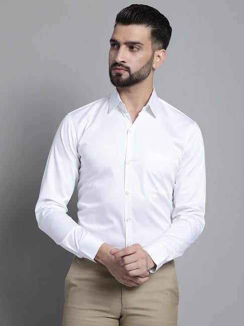 Jainish White Satin Regular Fit Shirt