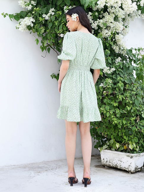 Sera Mint Green Floral Print A Line Dress