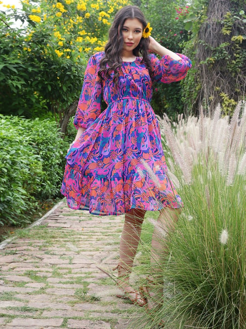 Sera Multicolor Floral Print A Line Dress