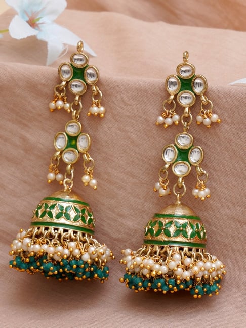 Peach Green Meenakari jhumka earrings – Simpliful Jewelry