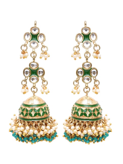 Buy Karatcart Green Meena Handcrafted Kundan Jhumki Earrings