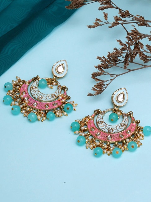 Buy Red Meenakari with Pink Drops Kundan Chandbali Earrings for Women Online  at Ajnaa Jewels |391441
