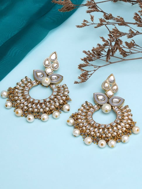 Buy Kundan Grey Colour Chandbali Gift for Her Earrings Online in India   Etsy