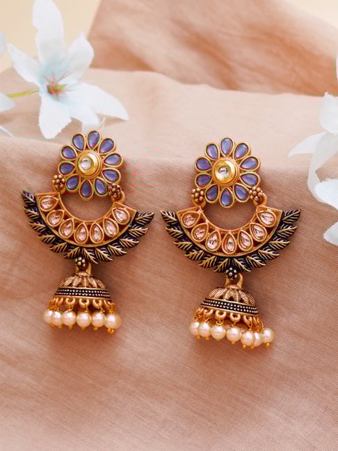 Karatcart Gold-Plated Blue Meena Floral Design Jhumki Earrings-picture-26