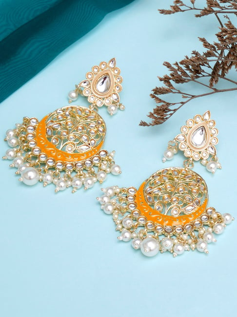 Fashion dangler yellow earrings minakari work with kundan stone and beads  hangings at 104000 by Prashanti – Prashanti Sarees