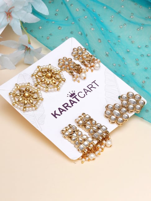 Karatcart Handcrafted Kundan Dangler & Stud Earrings - Set of 4-picture-12