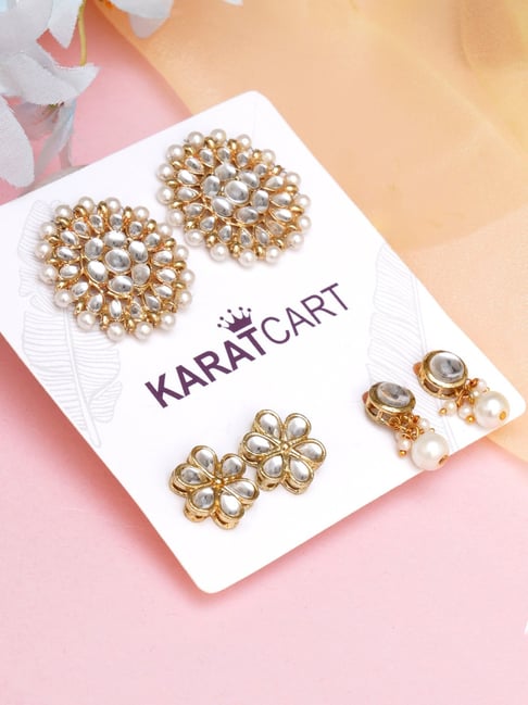 Karatcart Handcrafted Kundan Drop & Stud Earrings - Set of 4-picture-20