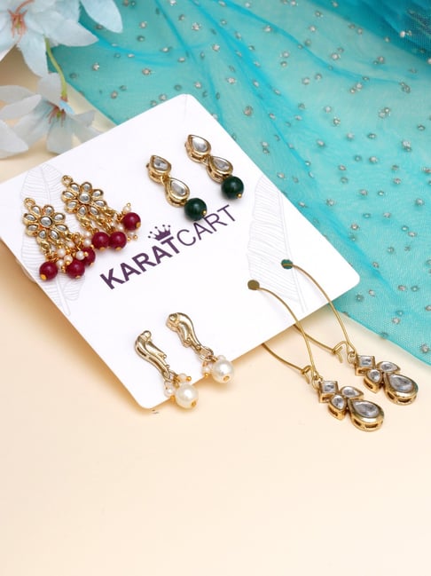 Karatcart Handcrafted Kundan Drop Earrings - Set of 4-picture-27