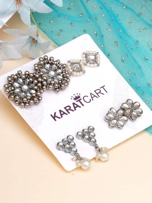 Karatcart Handcrafted Kundan Drop & Stud Earrings - Set of 4-picture-33