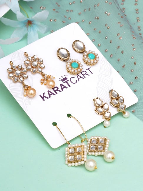 Karatcart Handcrafted Kundan Drop Earrings - Set of 4-picture-44