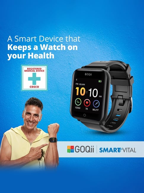 GOQii Smart Vital Fitness, Body Temp with Months Health Coaching  Smartwatch (Black Strap, Regular)