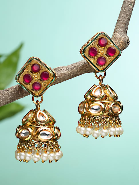 Flipkart.com - Buy SSFJ One Gram Gold Green Stone Jimikki Earrings Copper Jhumki  Earring Online at Best Prices in India