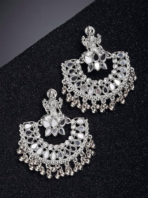 Karatcart Silver Plated Mata Laxmi Design Chand Bali Earrings for Women-picture-31