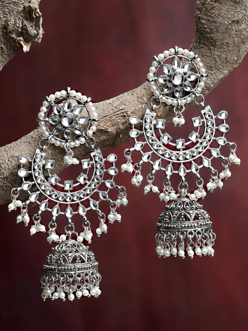 Buy Oxidised Silver Coin Half Bali Earrings Online | Suhani Pittie