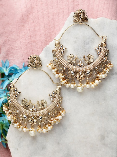Ishhaara Kundan Chandbali Earrings With Pearls