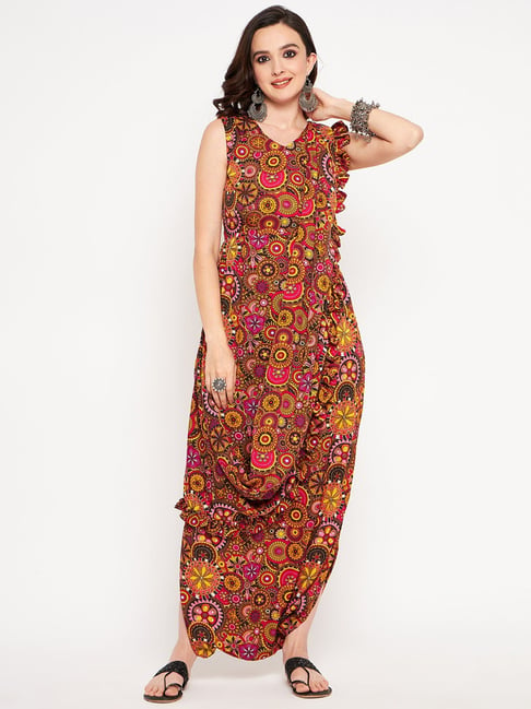 Uptownie Lite Multicolor Printed Dhoti Jumpsuit With Dupatta