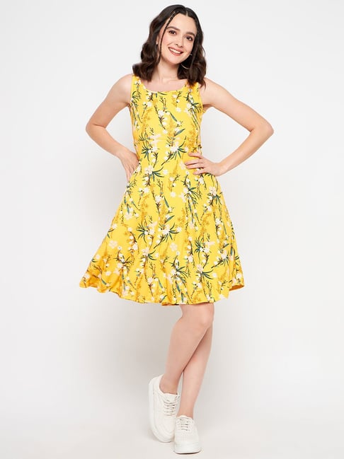 Yellow fit and hot sale flare dress