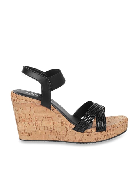 Mochi black wedges online heels