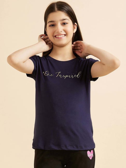 Sweet Dreams Kids Navy Cotton Printed T-Shirt