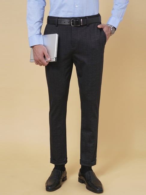 Byford by Pantaloons Dark Grey Regular Fit Printed Trousers-picture-13