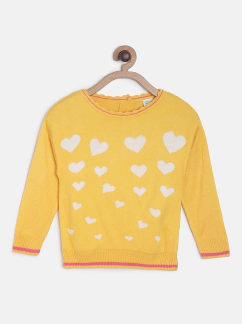 MINIKLUB Kids Yellow Self Design Full Sleeves Sweater
