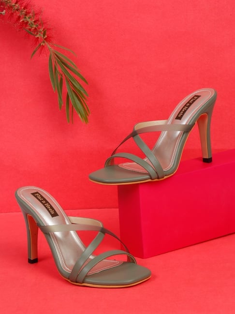 Public Desire Green Strappy Mid Stiletto Heel Sandals | New Look