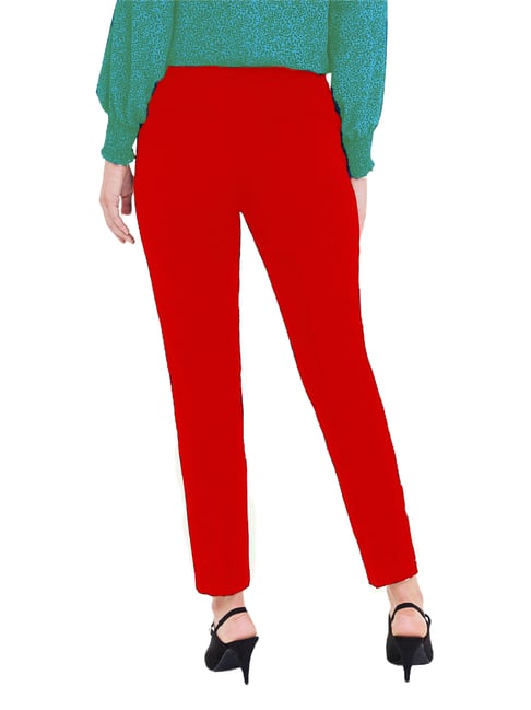 Lyra Red Cotton Ankle Length Pants