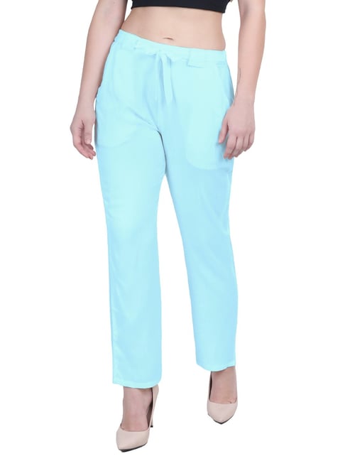 Buy KRAUS Light Blue Solid Slim Fit Cotton Full Length Womens Casual  Trousers | Shoppers Stop