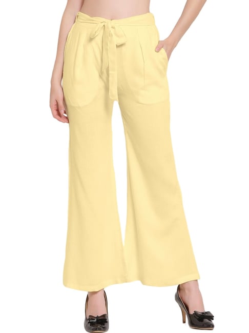 Buy JUNIPER Gold Solid Slim Fit Silk Blend Women's Casual Trousers |  Shoppers Stop