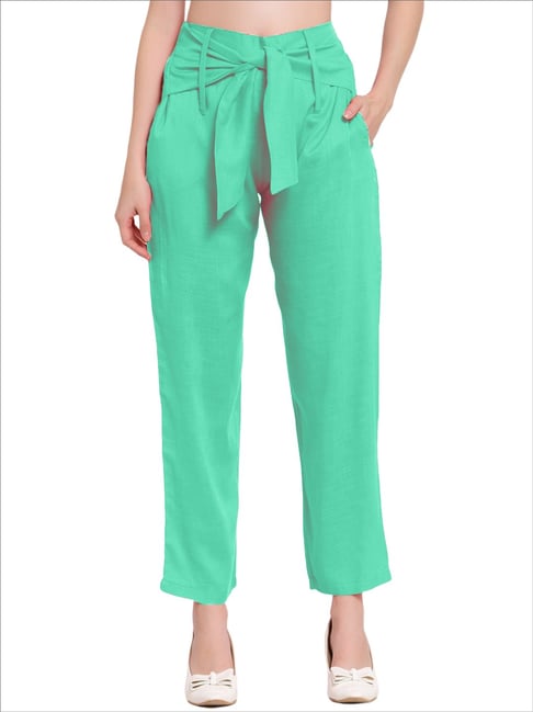 Buy Women Green Solid Formal Regular Fit Trousers Online - 771749 | Van  Heusen