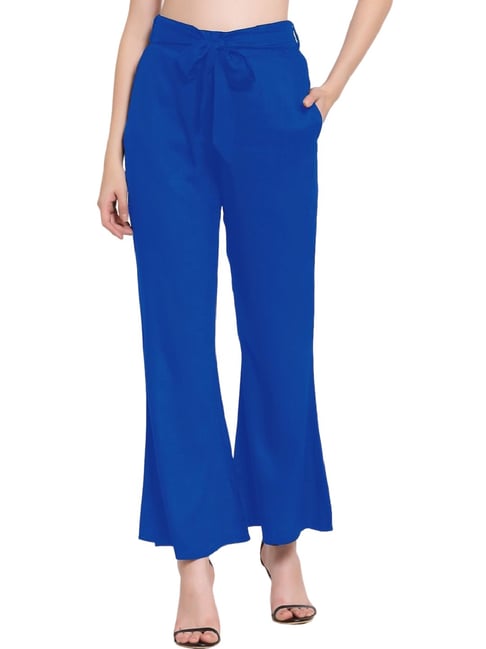 Buy SELVIA Teal Regular Fit Mid Rise Bootcut Trousers for Women Online   Tata CLiQ