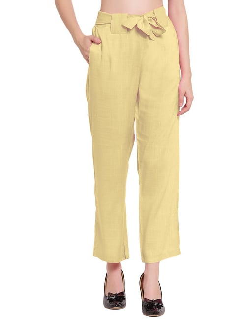 Buy PATRORNA Gold Mid Rise Relaxed Fit Trousers for Women Online @ Tata CLiQ