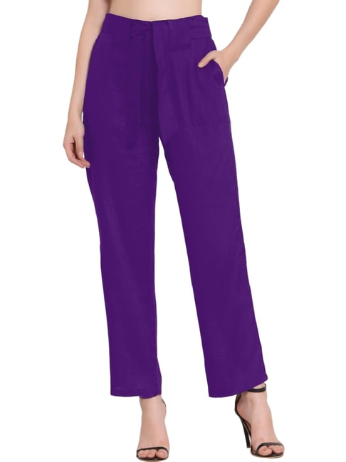 Buy MADAME Purple Solid Cotton Regular Fit Women's Trouser | Shoppers Stop