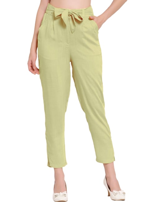 Buy Saffron Threads Cream Slab Regular Fit Solid Trouser with Side Pocket  online