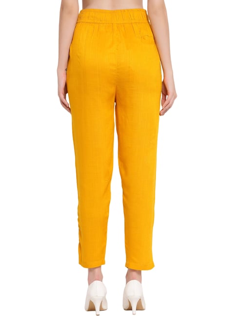 Stylish womens Cotton Trousers & Pants / Cigarette Pent /Pencil Pant for  women,(Pack of 2 ), Colour :Gajari + G.Yellow (Mustard)