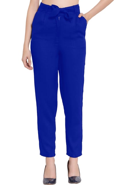 Smarty Pants Navy Cotton Lycra Slim Fit High Rise Trousers