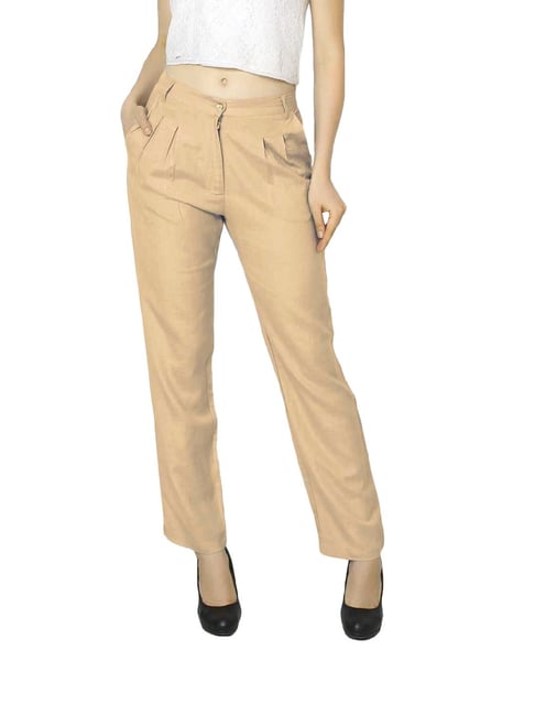 Buy Alina Beyond Fashion Women's Gold Striped Cotton Blend Cigarette  Trousers Online at Best Prices in India - JioMart.