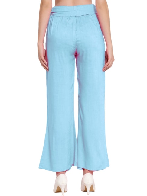 PATRORNA Light Blue Mid Rise Relaxed Fit Bootcut Trousers