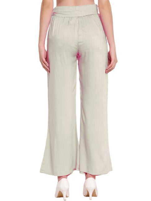 Buy Elegant White Polyester Lycra Solid Wide Leg Bootcut Trousers For Women  Online In India At Discounted Prices